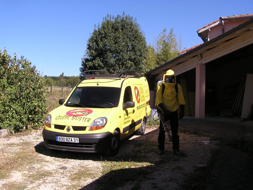 véhicule et technicien guêpe buster, entreprise de désinsectisation , dératisation, désinfection